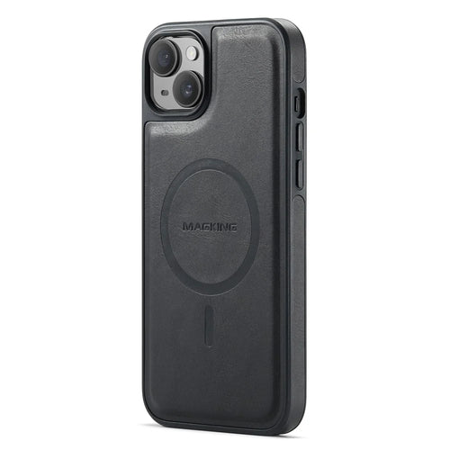MAGKING K1 Series For iPhone 15 Magnetic Case PC+TPU+PU Leather Phone Cover - Black - 1