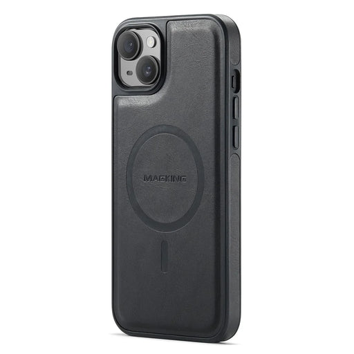 MAGKING K1 Series For iPhone 15 Magnetic Case PC+TPU+PU Leather Phone Cover - Black - 1