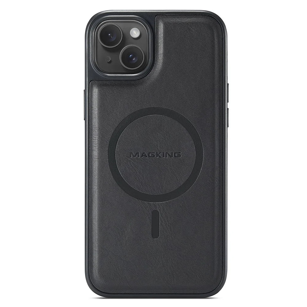 MAGKING K1 Series For iPhone 15 Magnetic Case PC+TPU+PU Leather Phone Cover - Black - 3