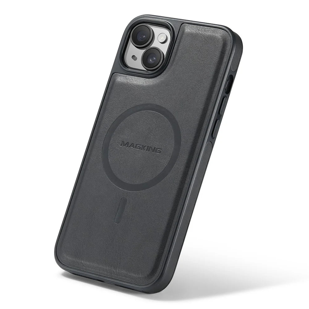 MAGKING K1 Series For iPhone 15 Magnetic Case PC+TPU+PU Leather Phone Cover - Black - 4