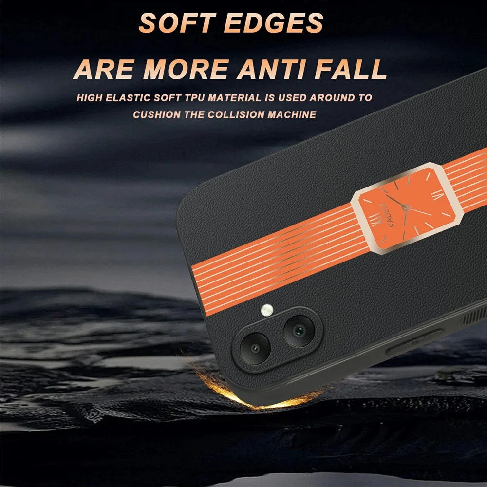 KADEM For Samsung Galaxy A06 4G Case Leather+TPU+Acrylic Anti-Scratch Phone Cover - Orange - 4