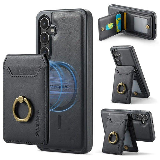 MAGKING K1 Series For Samsung Galaxy S24 Magnetic Case PC+TPU+PU Phone Cover with Card Holder - Black - 1