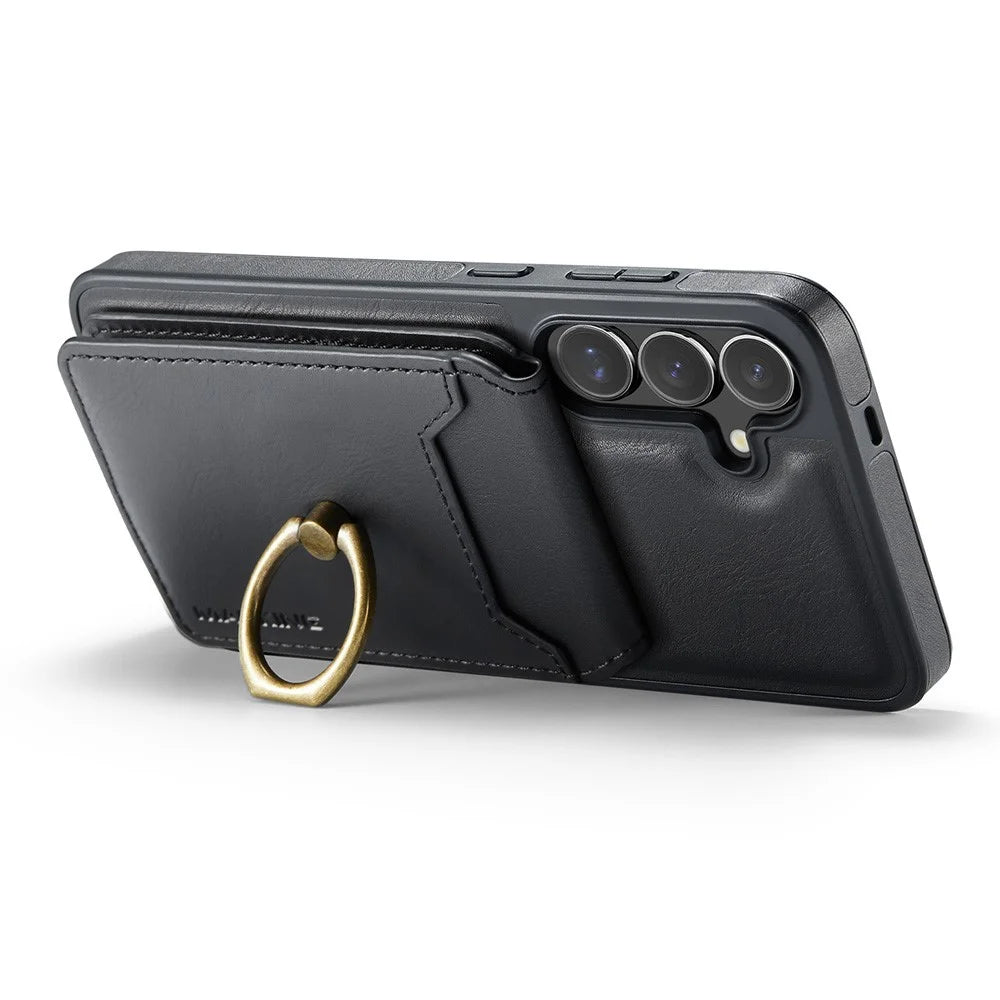 MAGKING K1 Series For Samsung Galaxy S24 Magnetic Case PC+TPU+PU Phone Cover with Card Holder - Black - 6
