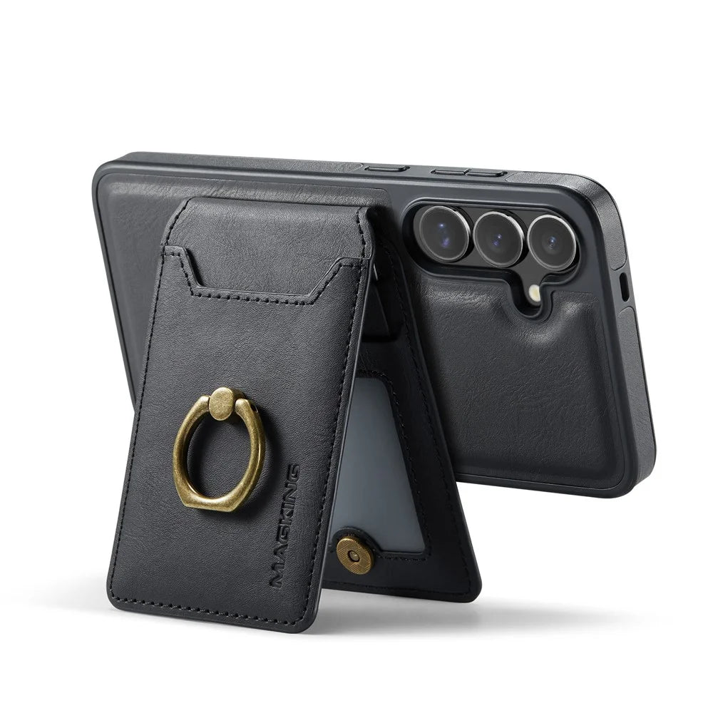 MAGKING K1 Series For Samsung Galaxy S24 Magnetic Case PC+TPU+PU Phone Cover with Card Holder - Black - 7