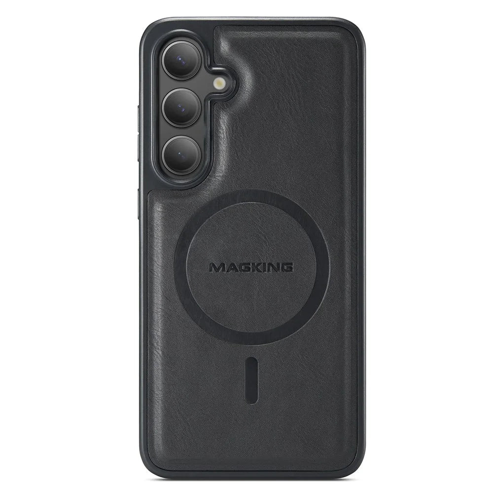 MAGKING K1 Series For Samsung Galaxy S24 Magnetic Case PC+TPU+PU Leather Phone Cover - Black - 3