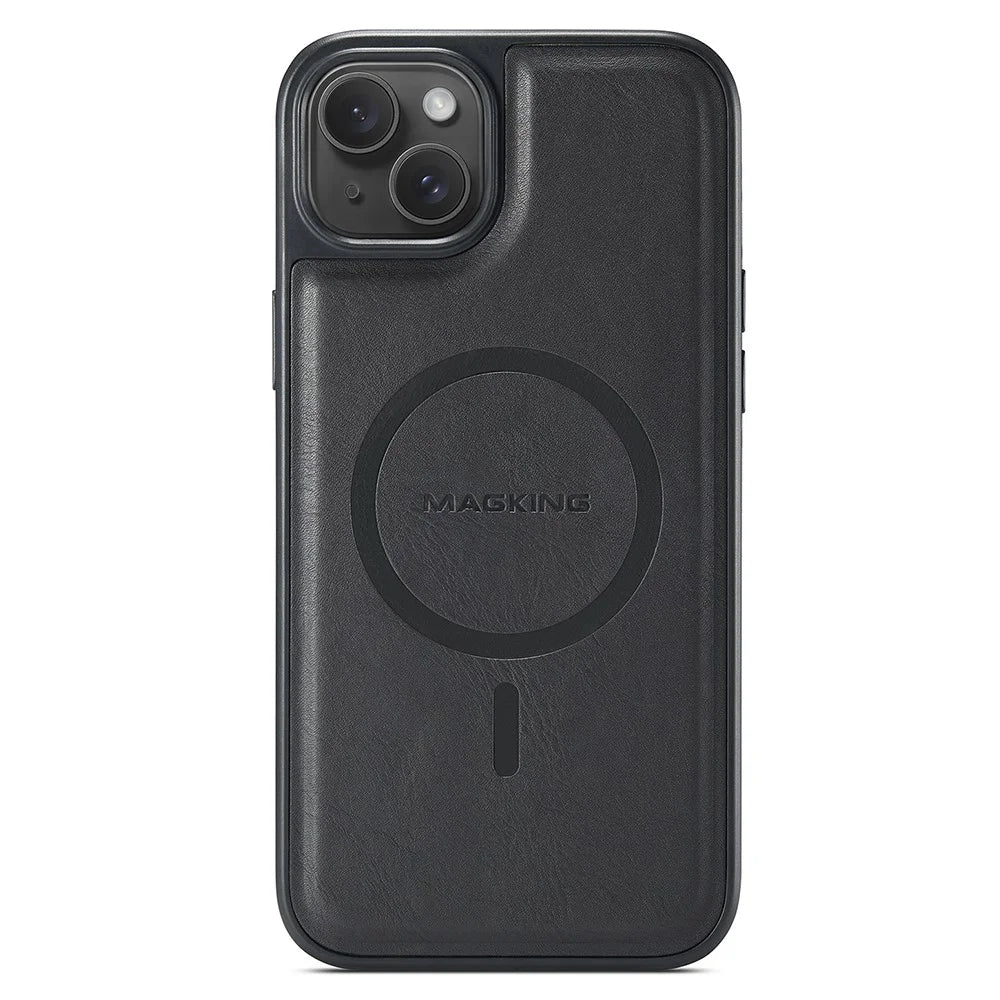 MAGKING K2 Series For iPhone 15 Case Compatible with MagSafe PC+TPU+PU Phone Cover - Black - 4