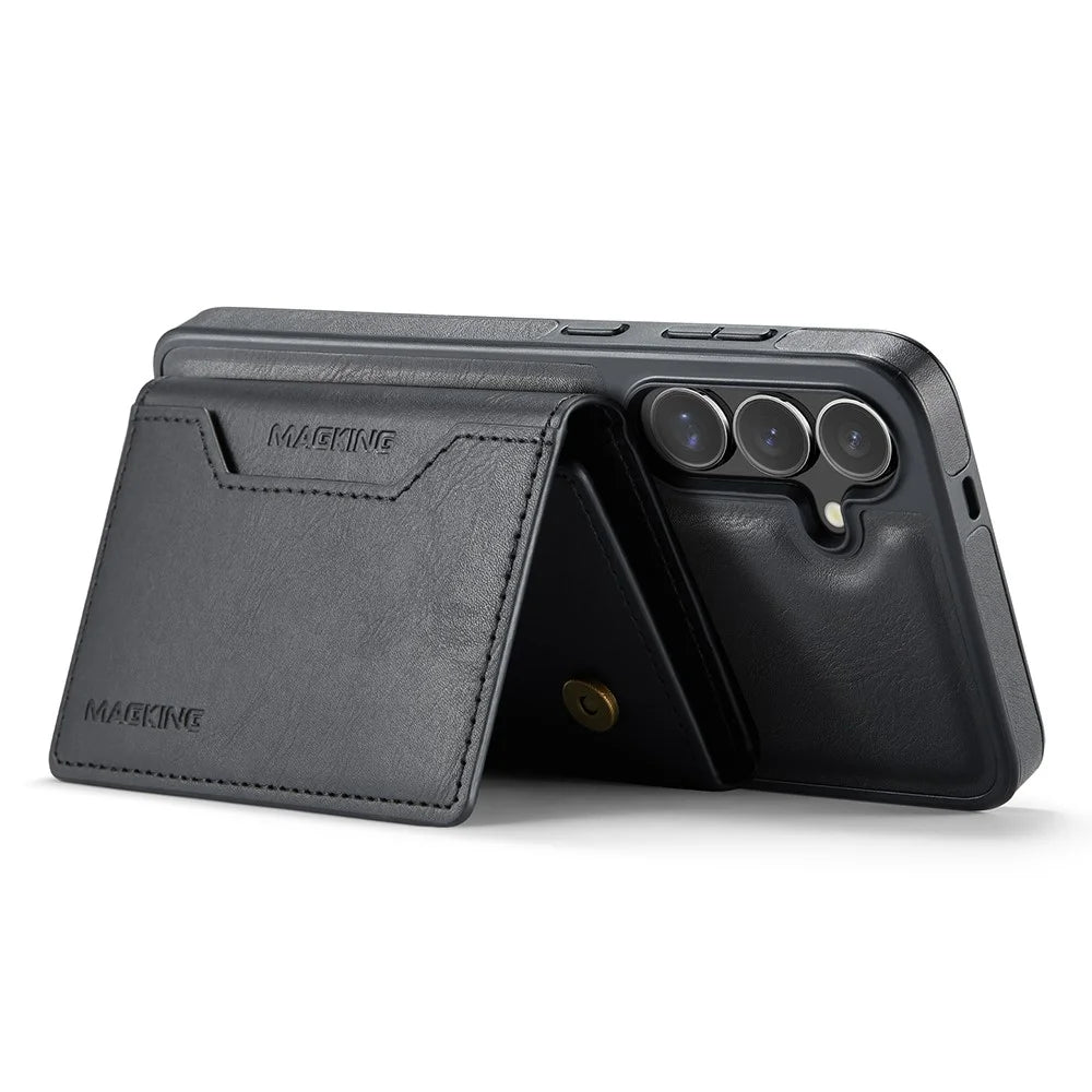 MAGKING K2 Series For Samsung Galaxy S24 Magnetic Case PC+TPU+PU Phone Cover - Black - 6