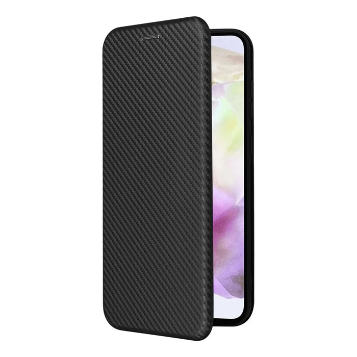 For Samsung Galaxy A36 5G Case Carbon Fiber Texture Drop-Proof PU Leather Phone Cover - Black - 5