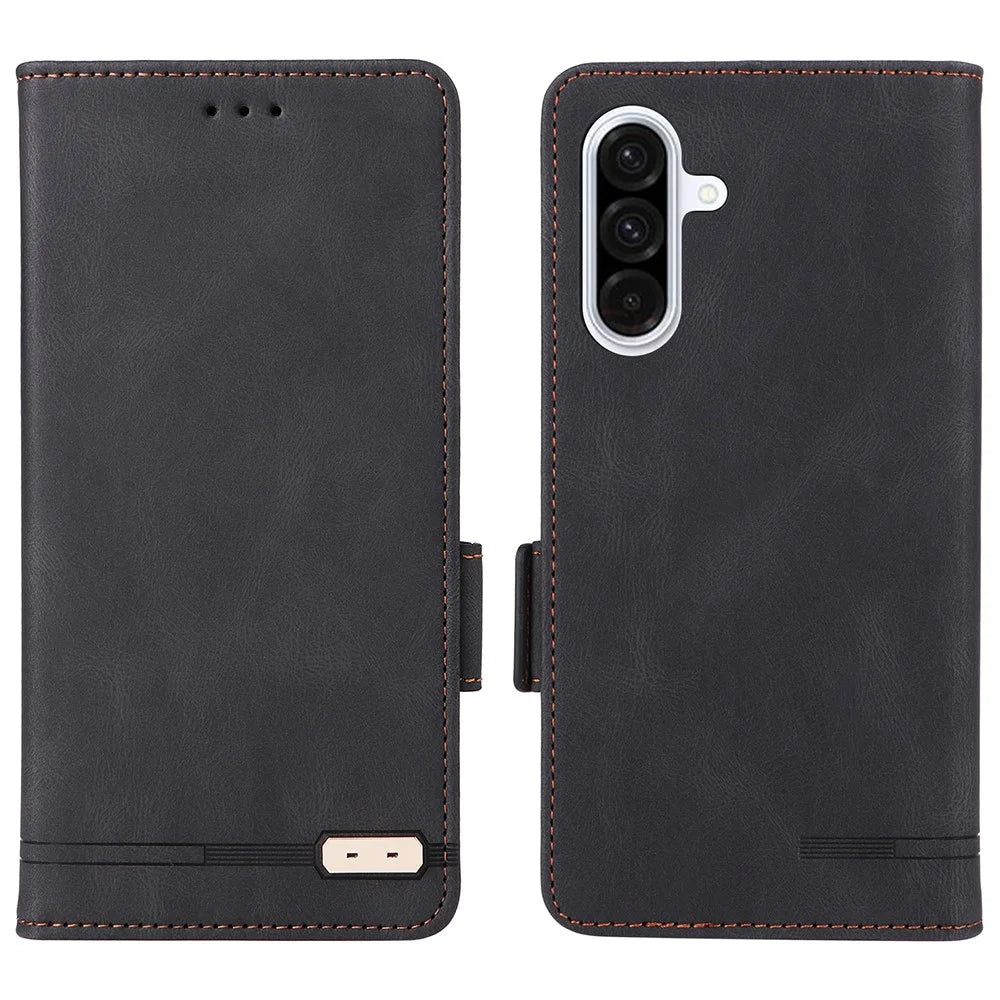 For Samsung Galaxy A36 5G Case Leather Wallet Flip Phone Cover with Hardware Decor - Black - 1