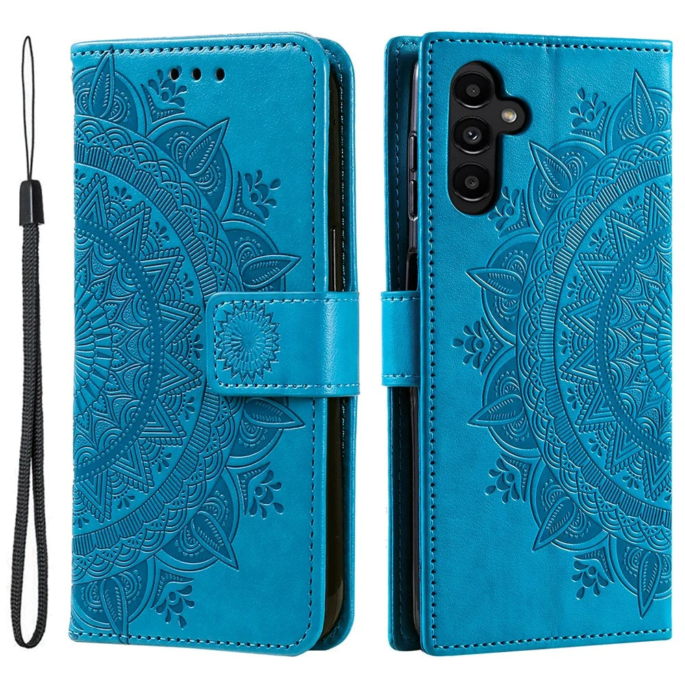 For Samsung Galaxy A36 5G Case Imprinted Totem PU Leather Wallet Stand Phone Cover - Blue - 1