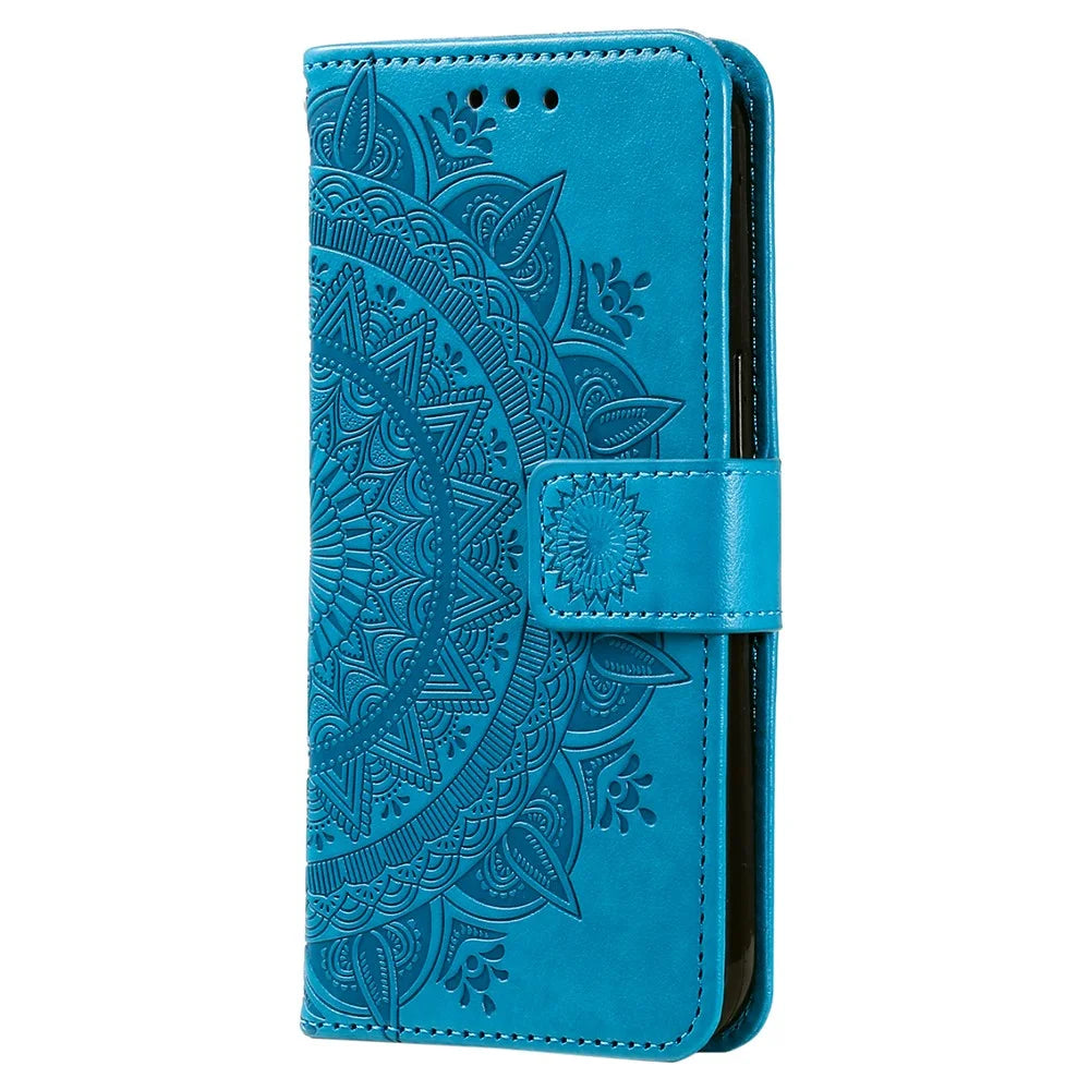 For Samsung Galaxy A36 5G Case Imprinted Totem PU Leather Wallet Stand Phone Cover - Blue - 5