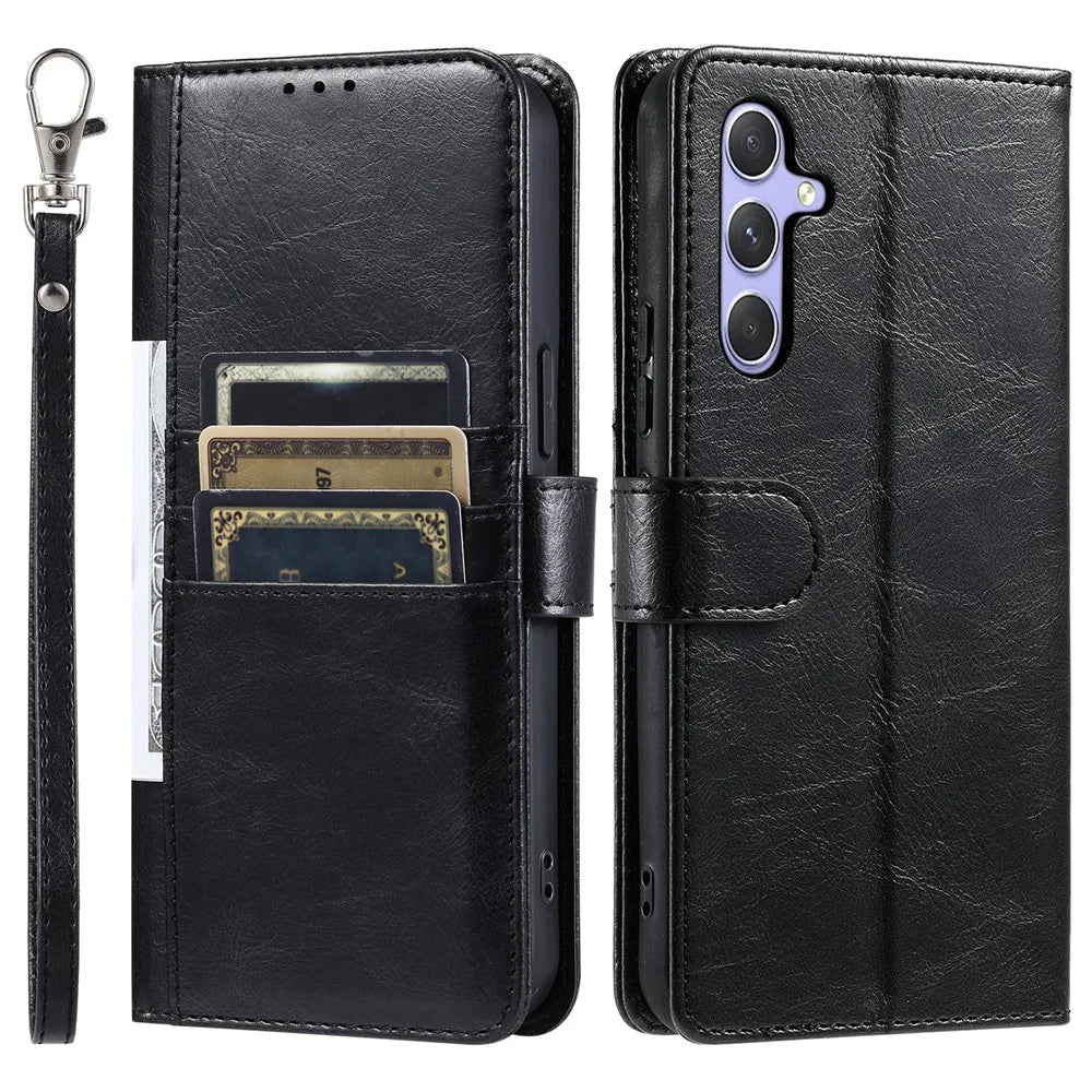 013 Style For Samsung Galaxy A36 5G Case PU Leather Anti-Fall Phone Cover with 6 Card Slots - Black - 1