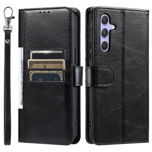 013 Style For Samsung Galaxy A36 5G Case PU Leather Anti-Fall Phone Cover with 6 Card Slots - Black - 1