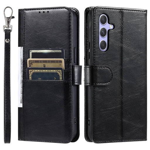013 Style For Samsung Galaxy A36 5G Case PU Leather Anti-Fall Phone Cover with 6 Card Slots - Black - 1