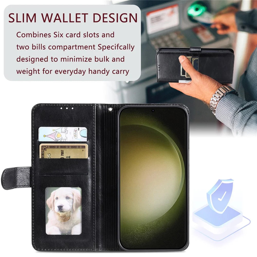 013 Style For Samsung Galaxy A36 5G Case PU Leather Anti-Fall Phone Cover with 6 Card Slots - Black - 5