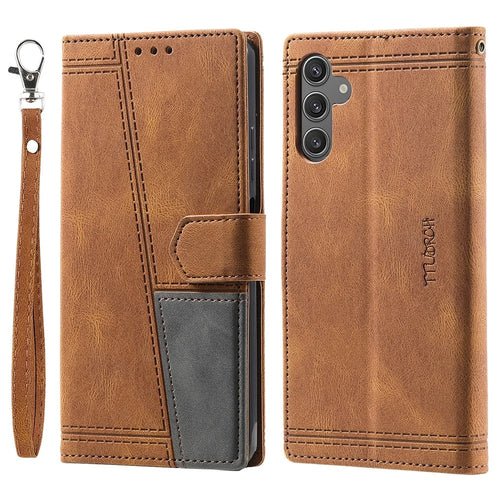 TTUDRCH Style 004 For Samsung Galaxy A36 5G Leather Case RFID Blocking Wallet Stand Phone Cover with Strap - Brown - 1