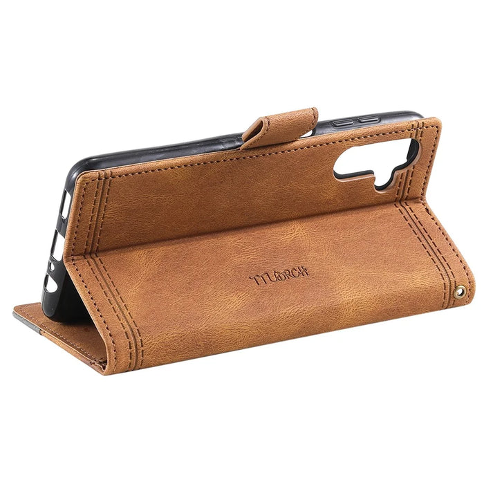 TTUDRCH Style 004 For Samsung Galaxy A36 5G Leather Case RFID Blocking Wallet Stand Phone Cover with Strap - Brown - 4