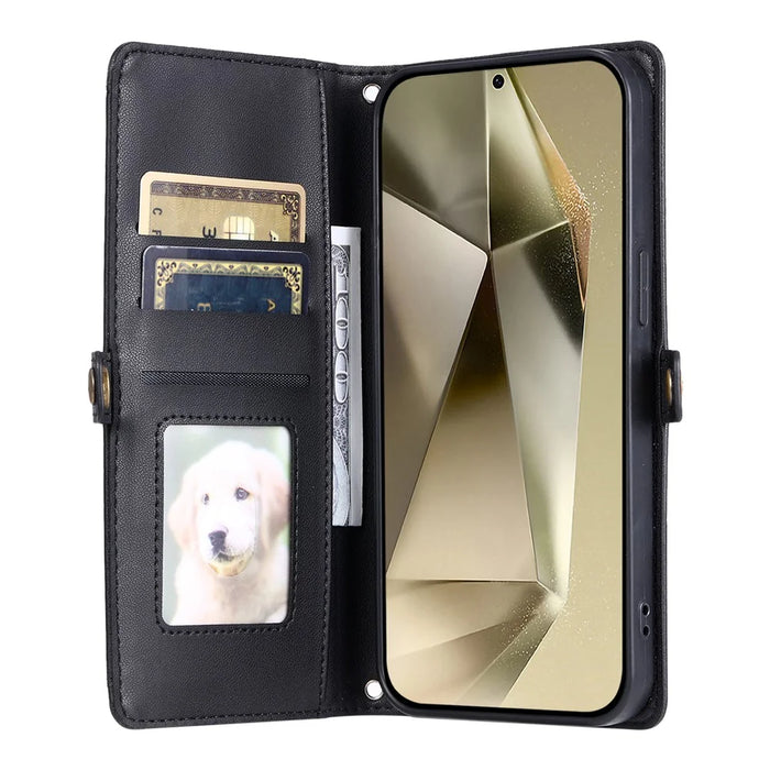 For Samsung Galaxy A36 5G Leather Case Wallet Stand Phone Cover with Straps - Black - 2