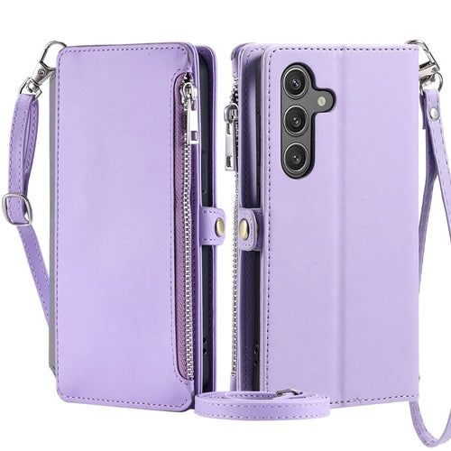 015 Style For Samsung Galaxy A36 5G Case TPU+PU Leather Wallet Phone Cover with Straps - Purple - 1
