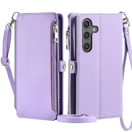 015 Style For Samsung Galaxy A36 5G Case TPU+PU Leather Wallet Phone Cover with Straps - Purple - 1
