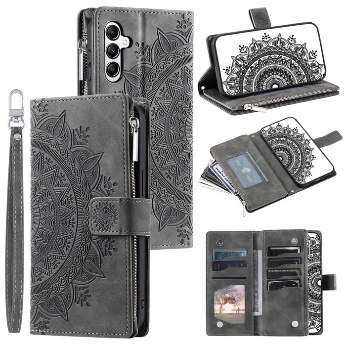 Style 006 For Samsung Galaxy A36 5G Wallet Case PU Leather Phone Cover Mandala Flower Pattern - Grey - 1