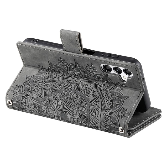 Style 006 For Samsung Galaxy A36 5G Wallet Case PU Leather Phone Cover Mandala Flower Pattern - Grey - 3