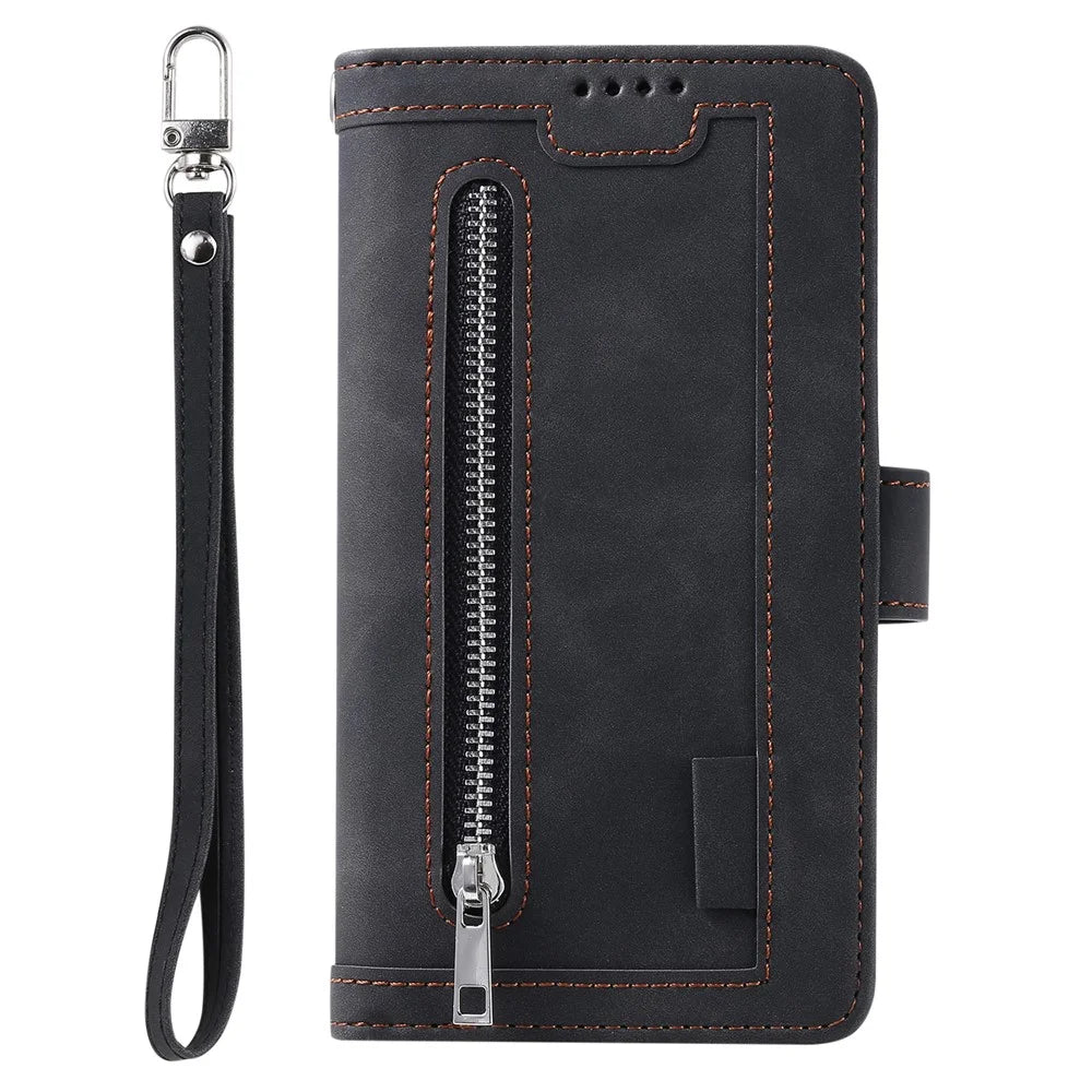 For Samsung Galaxy A36 5G Case PU Leather Phone Cover with Zipper Wallet 9 Card Slots - Black - 7