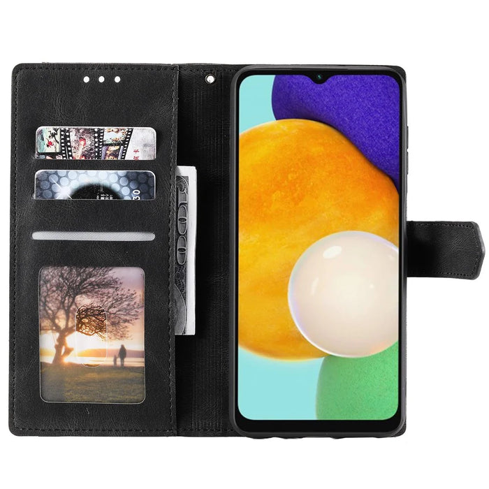 For Samsung Galaxy A36 5G Leather Case Splicing Stitching Wallet Stand Phone Cover with Strap - Black - 2