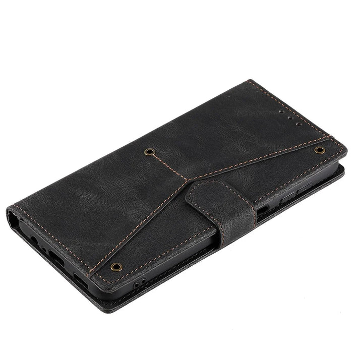 For Samsung Galaxy A36 5G Leather Case Splicing Stitching Wallet Stand Phone Cover with Strap - Black - 4