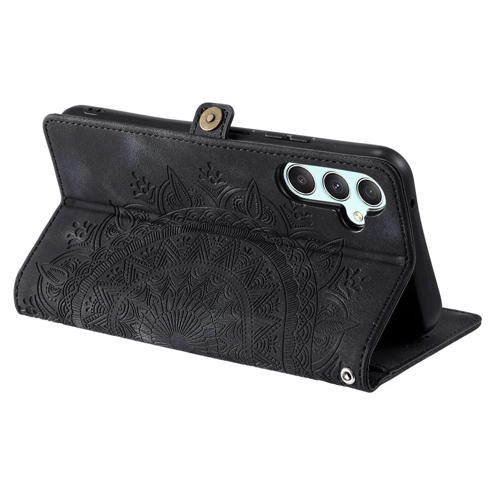 Style 016 For Samsung Galaxy A36 5G Case Skin Feel Totem Imprinted Wallet Leather Phone Cover - Black - 4