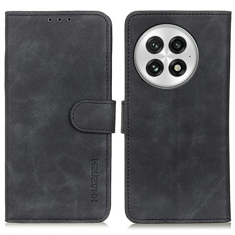 KHAZNEH For OnePlus 13 Case PU Leather Retro Texture Phone Cover - Black - 1