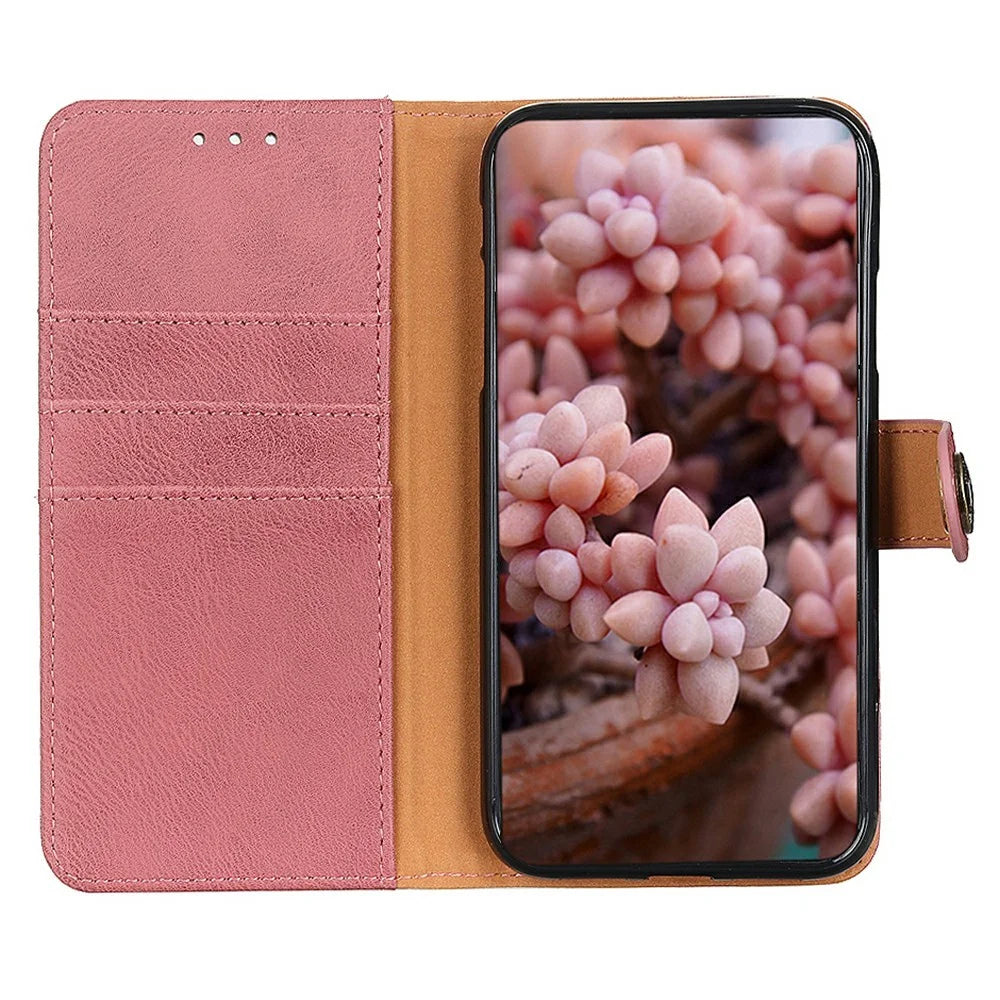 KHAZNEH For OnePlus 13 Wallet Case Cowhide Texture Leather Flip Phone Cover - Pink - 2