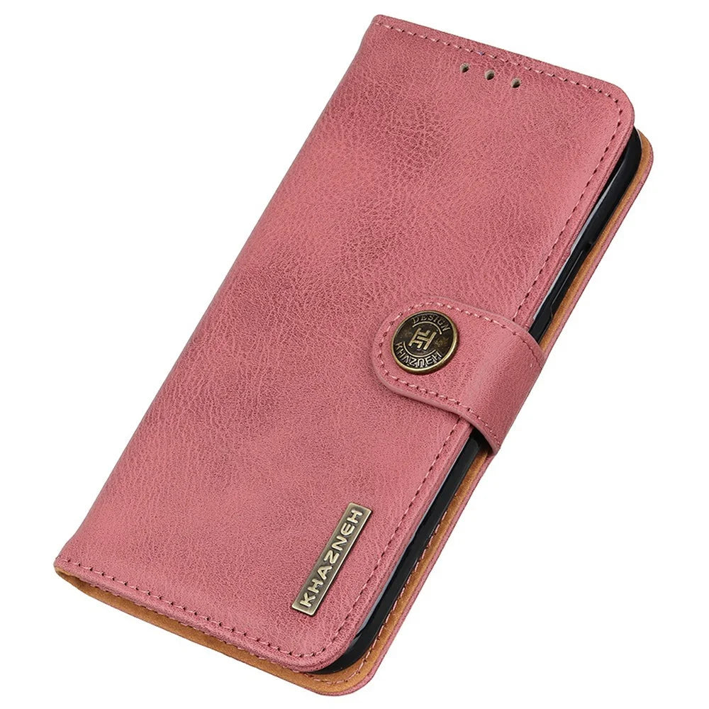 KHAZNEH For OnePlus 13 Wallet Case Cowhide Texture Leather Flip Phone Cover - Pink - 4