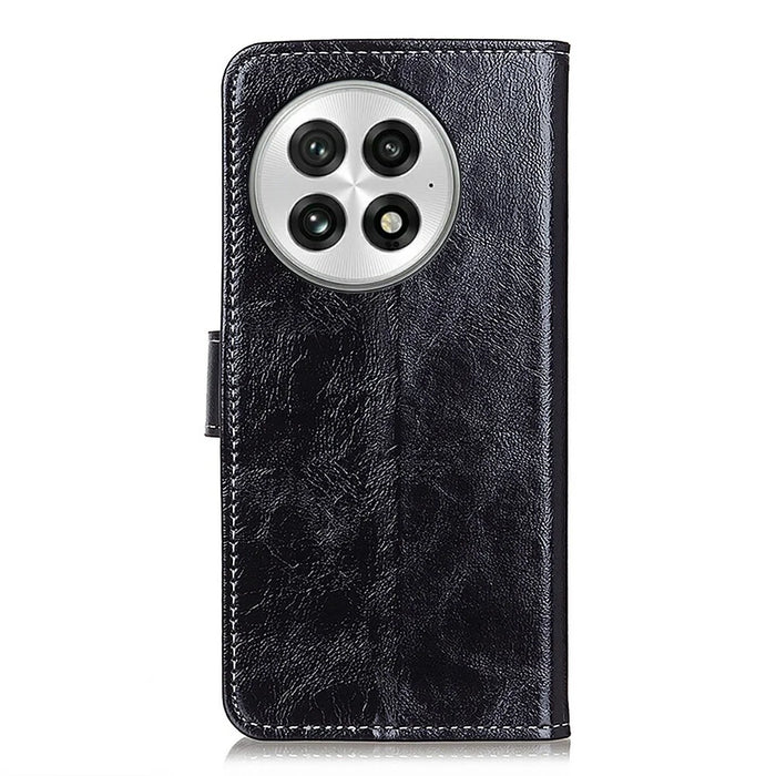 For OnePlus 13 Leather Case Wallet Phone Cover Crazy Horse Texture - Black - 7