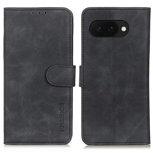 KHAZNEH For Google Pixel 9a Case PU Leather Retro Texture Phone Cover - Black - 1