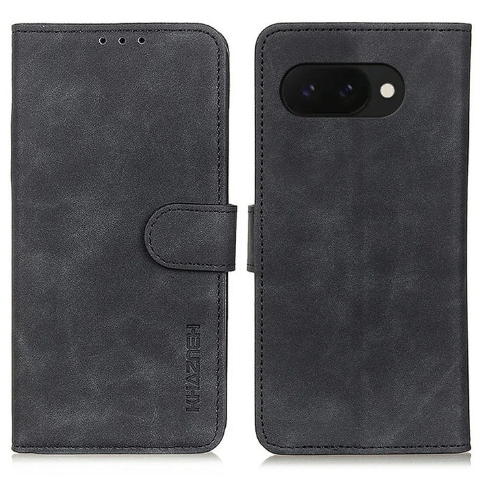 KHAZNEH For Google Pixel 9a Case PU Leather Retro Texture Phone Cover - Black - 1