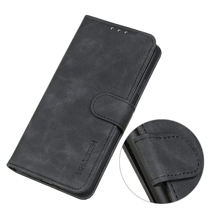 KHAZNEH For Google Pixel 9a Case PU Leather Retro Texture Phone Cover - Black - 4