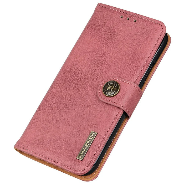 KHAZNEH For Google Pixel 9a Wallet Case Cowhide Texture Leather Flip Phone Cover - Pink - 4