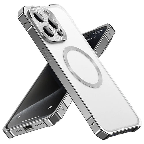For iPhone 16 Pro Case Compatible with MagSafe Hard PC Metal Frame Frosted Phone Back Cover - Titanium - 1