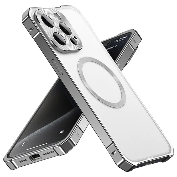 For iPhone 16 Pro Case Compatible with MagSafe Hard PC Metal Frame Frosted Phone Back Cover - Titanium - 1