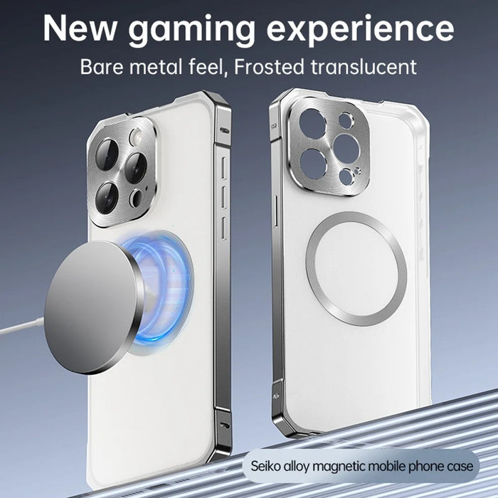 For iPhone 16 Pro Case Compatible with MagSafe Hard PC Metal Frame Frosted Phone Back Cover - Titanium - 2