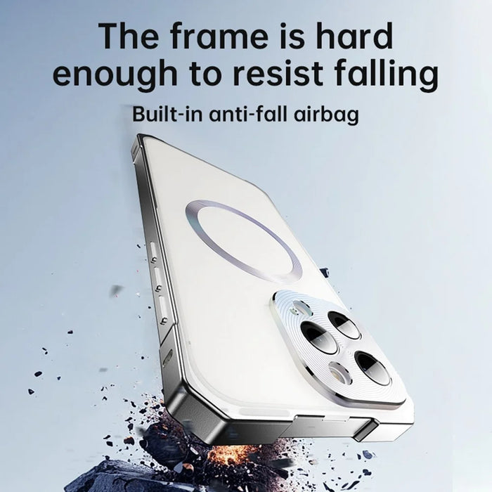 For iPhone 16 Pro Case Compatible with MagSafe Hard PC Metal Frame Frosted Phone Back Cover - Titanium - 7
