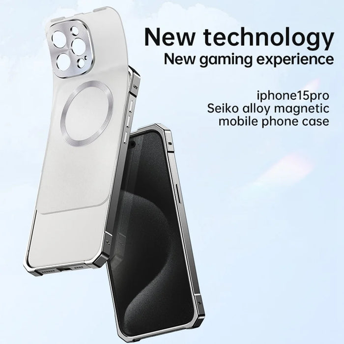 For iPhone 15 Pro Case Compatible with MagSafe Hard PC Metal Frame Frosted Phone Back Cover - Titanium Grey - 3