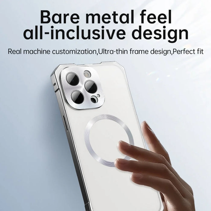 For iPhone 15 Pro Case Compatible with MagSafe Hard PC Metal Frame Frosted Phone Back Cover - Titanium Grey - 5