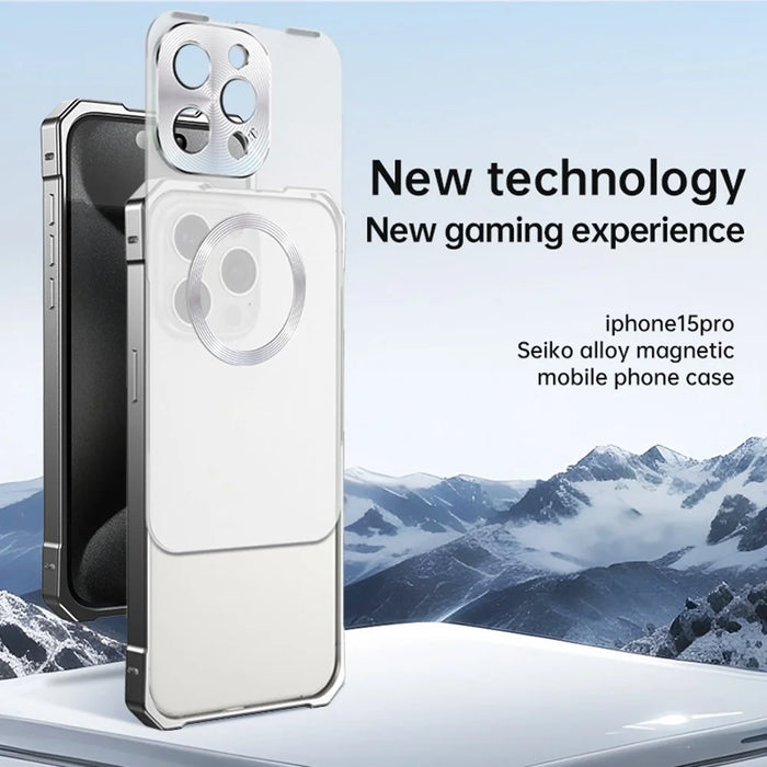 For iPhone 15 Pro Max Case Compatible with MagSafe Hard PC Metal Frame Frosted Phone Back Cover - Titanium Grey - 4