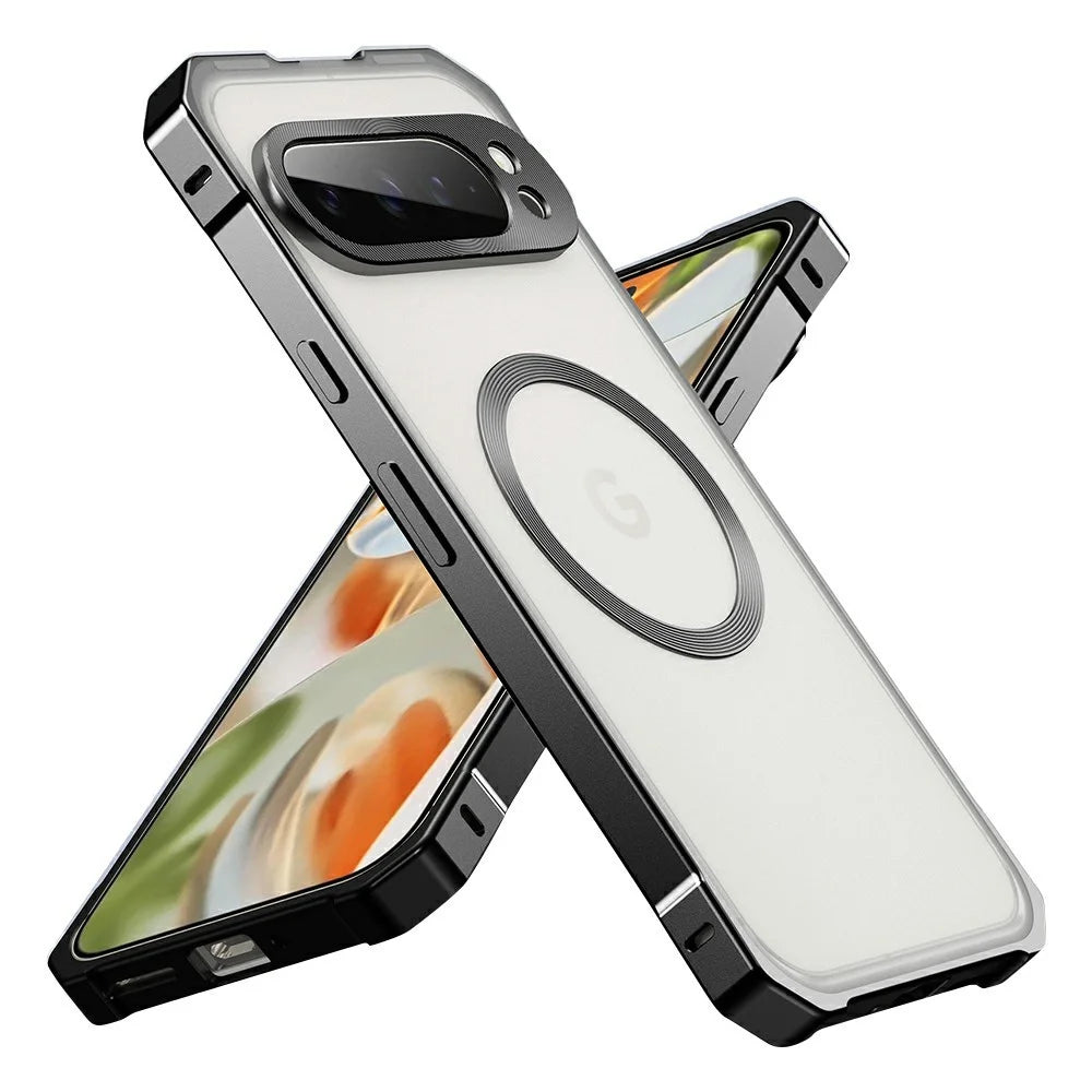For Google Pixel 9 Magnetic Case Hard PC Metal Frame Frosted Phone Back Cover - Black - 1