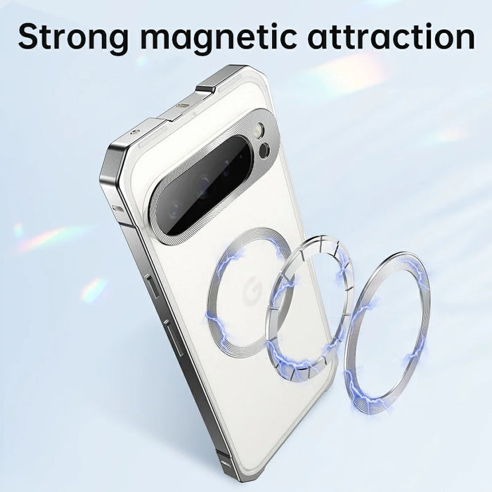 For Google Pixel 9 Magnetic Case Hard PC Metal Frame Frosted Phone Back Cover - Black - 5