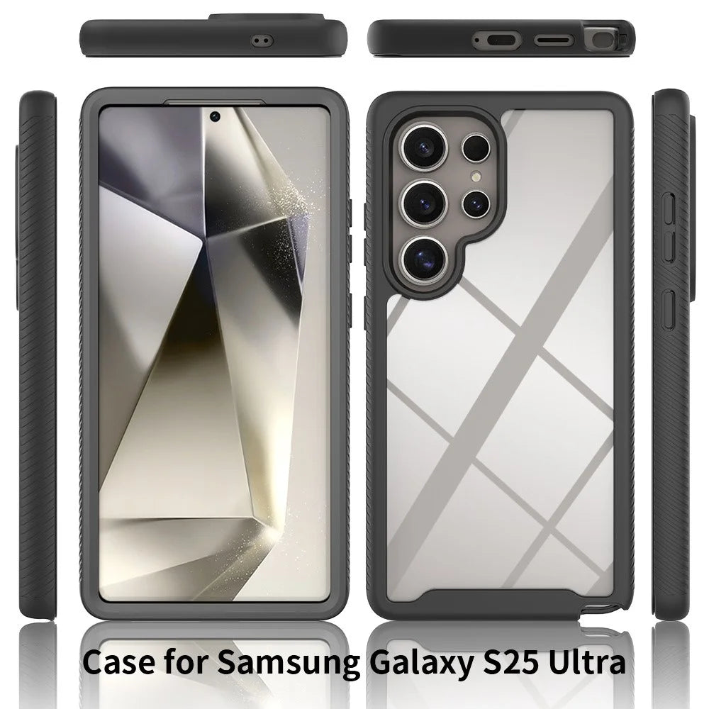 For Samsung Galaxy S25 Ultra Case PC+TPU Phone Clear Back Cover with PET Screen Film - Black - 5