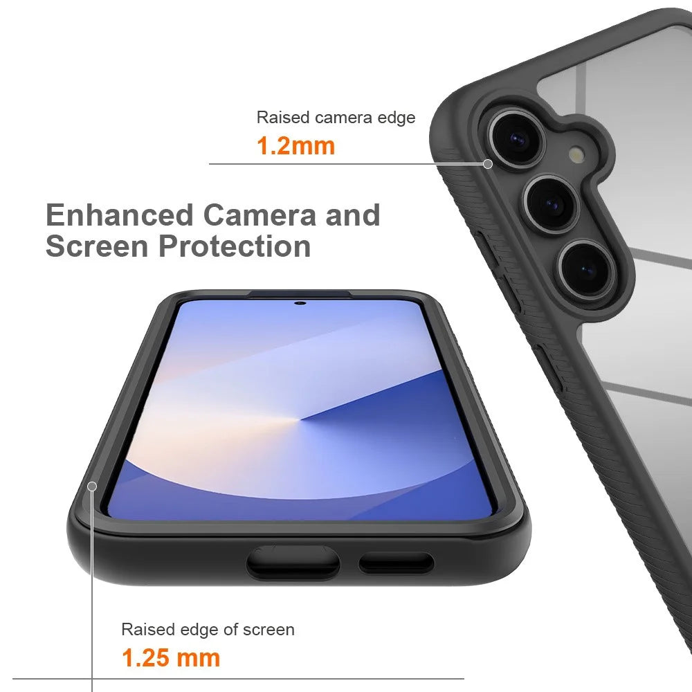 For Samsung Galaxy S25 Case PC+TPU Phone Clear Back Cover with PET Screen Film - Dark Blue - 3