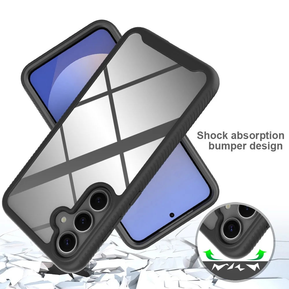 For Samsung Galaxy S25 Case PC+TPU Phone Clear Back Cover with PET Screen Film - Dark Blue - 4